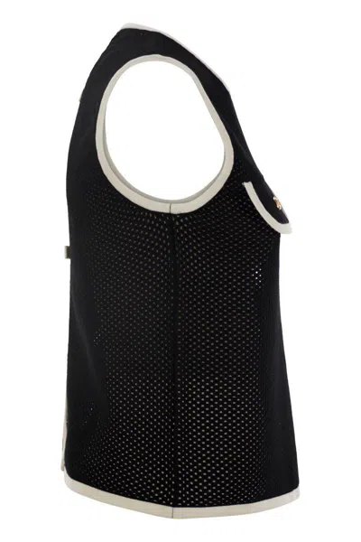 Elisabetta Franchi Sleeveless Mesh Top In Black/butter