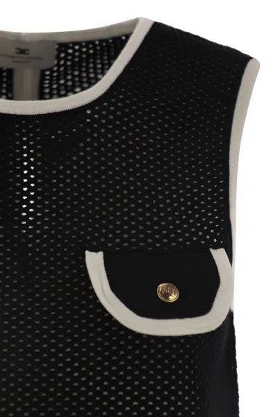 Elisabetta Franchi Sleeveless Mesh Top In Black/butter