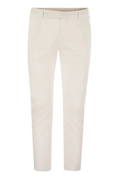 Pt Torino Refined Cotton Twill White Trousers With Detailing In White