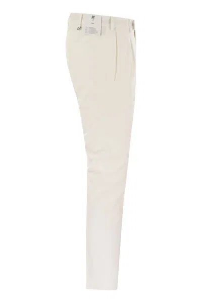 Pt Torino Refined Cotton Twill White Trousers With Detailing In White