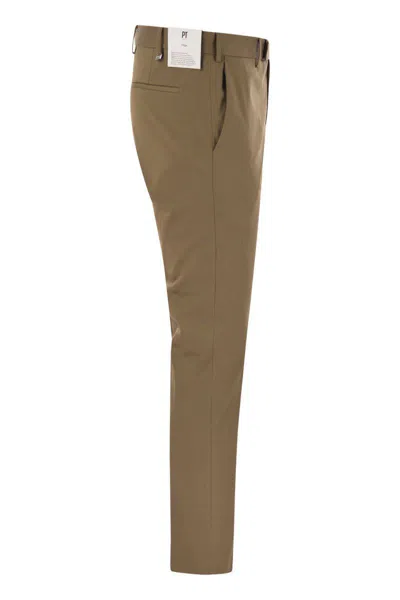 Pt Torino Khaki Stretch Cotton Blend Pant In Brown