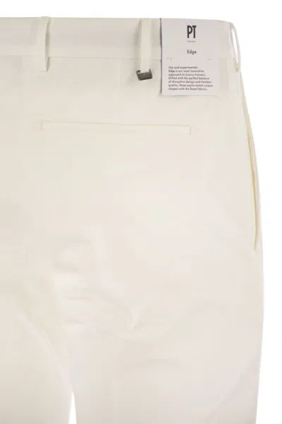 Pt Torino Refined Cotton Twill White Trousers With Detailing In White