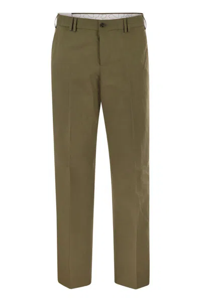 Pt Torino Michael Straight Leg Cotton Linen Trousers In Military Green