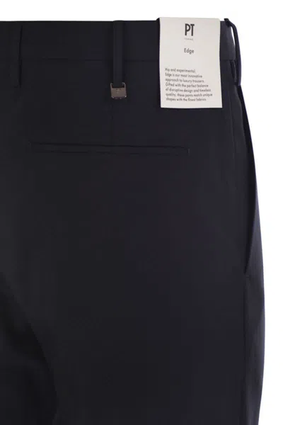 Pt Torino Pants In Black Wool In Navy