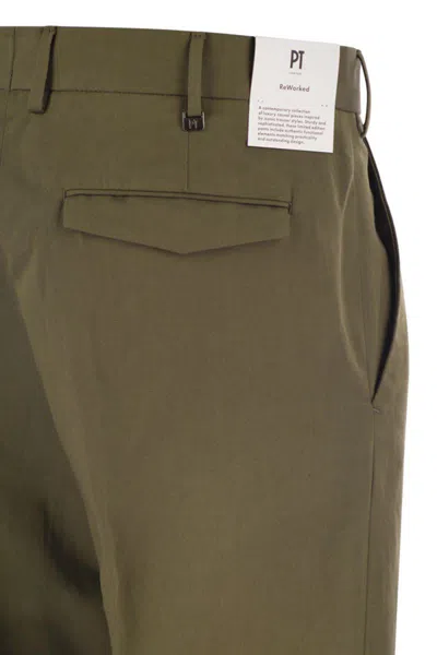 Pt Torino Michael Straight Leg Cotton Linen Trousers In Military Green