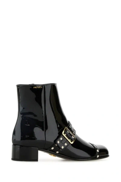 Shop Prada Black Leather Ankle Boots