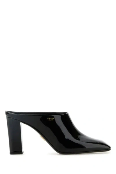 Prada Leather Block Heel Mules With Pointed Toe