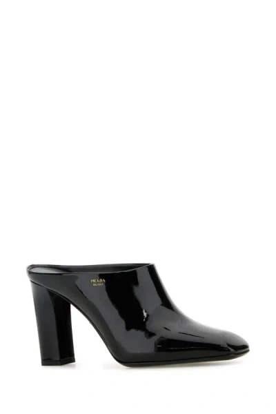 Prada Leather Block Heel Mules With Pointed Toe
