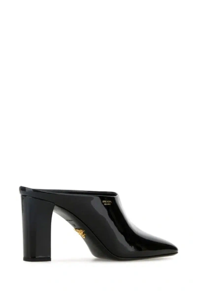 Prada Leather Block Heel Mules With Pointed Toe