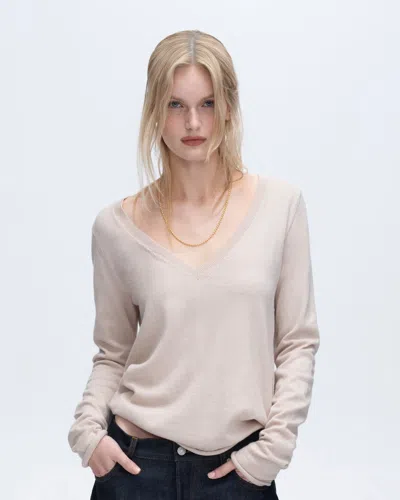 Atm Anthony Thomas Melillo Cotton Cashmere V-neck Sweater In Soft Beige