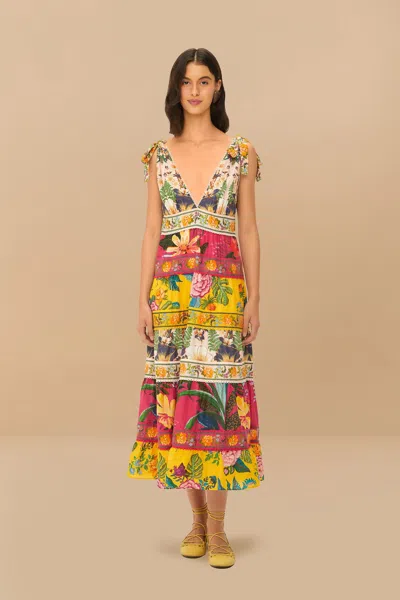 Farm Rio Active Mixed Flowers Midi Dress In Flowers Mix