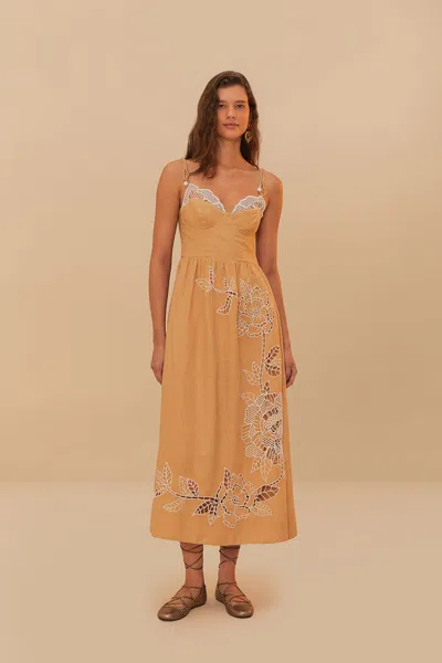 Farm Rio Active Sand Richelieu Euroflax Premium Linen Midi Dress In Sand