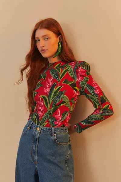 Farm Rio Active Red Dream Garden Long Sleeve Bodysuit