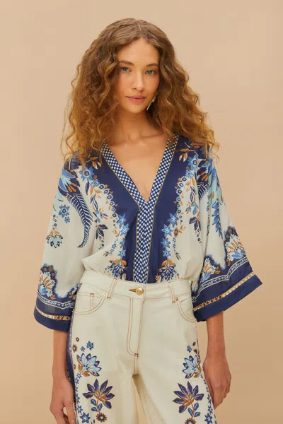 Farm Rio Active Off-white Ana Tapestry Kimono Bodysuit