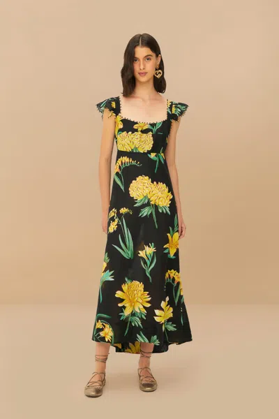 FARM RIO ACTIVE BLACK ALICE FLOWERS MAXI DRESS 