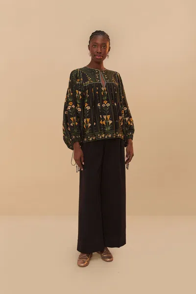 Farm Rio Active Black Twill Belted Wide Pants