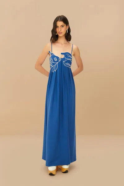 Farm Rio Active Blue Fish Top Lenzing Ecovero Euroflax Maxi Dress In Blue