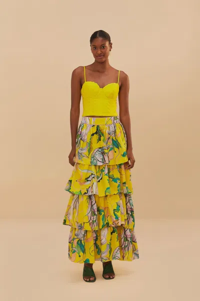 Farm Rio Active Yellow Jellyfish Bouquet Maxi Skirt