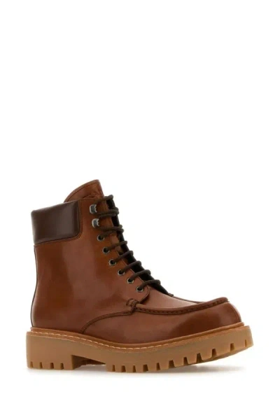 Prada Caramel Leather Ankle Boots