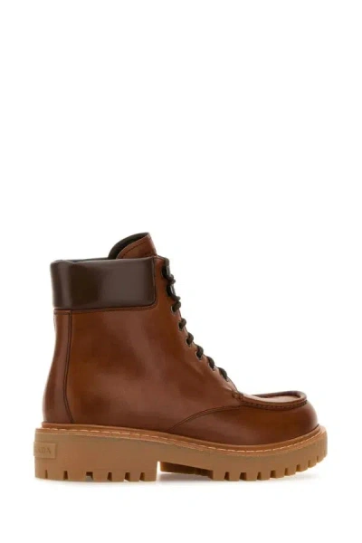 Prada Caramel Leather Ankle Boots