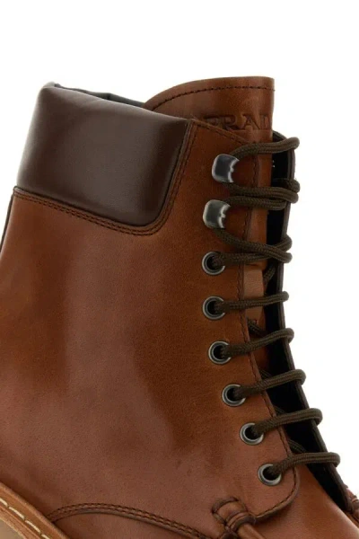 Prada Caramel Leather Ankle Boots