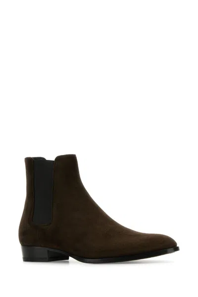 Saint Laurent Man Ankle Boots Dark Green Size 12 Soft Leather