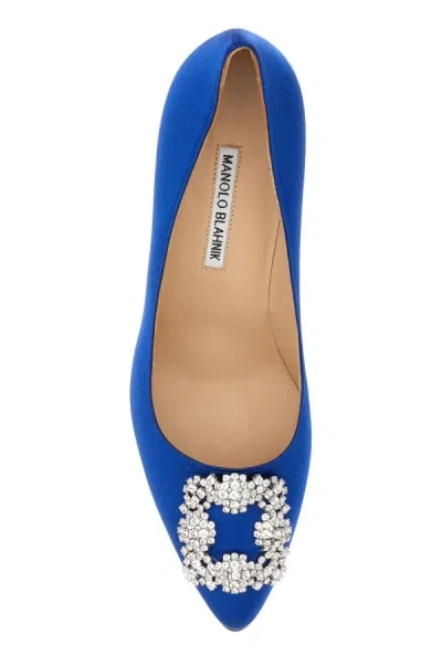 Shop Manolo Blahnik Electric Blue Satin Hangisi Pumps