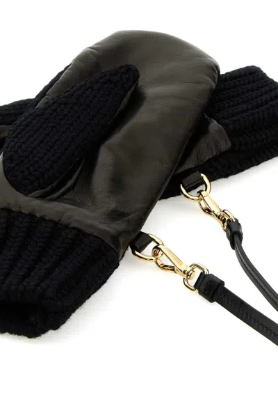 Prada Black Stretch Wool Blend Gloves In Black
