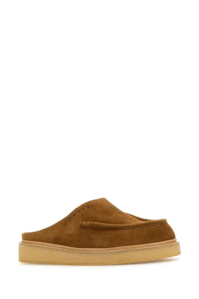 Marni Brown Suede Sabot Slip-on Loafers In Brown