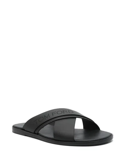Tom Ford Mens Preston Crossover-strap Leather Sandals Blac In Black