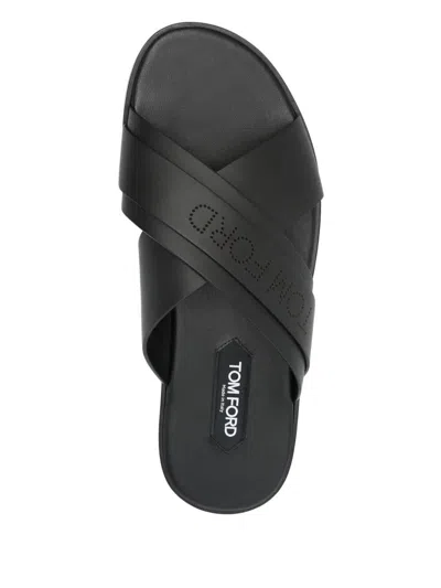 Tom Ford Mens Preston Crossover-strap Leather Sandals Blac In Black