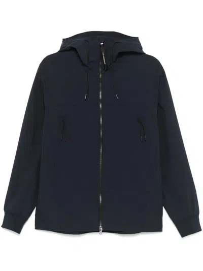 C.p. Company Blue Jacket With Drawstring Hood And Decorative Googles In Blue