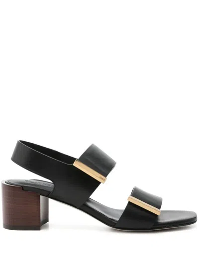 Tod's Block Heel Strappy Sandals With Gold-tone Hardware In Black