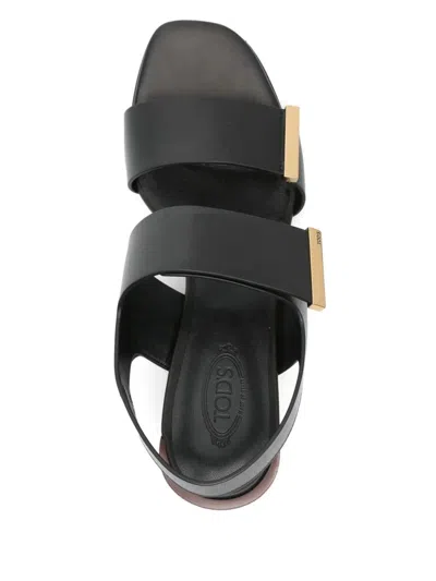 Tod's Block Heel Strappy Sandals With Gold-tone Hardware In Black