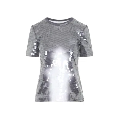 Sportmax Fitted Grey T-shirt With Hexagonal Sequin Detailing In Grey