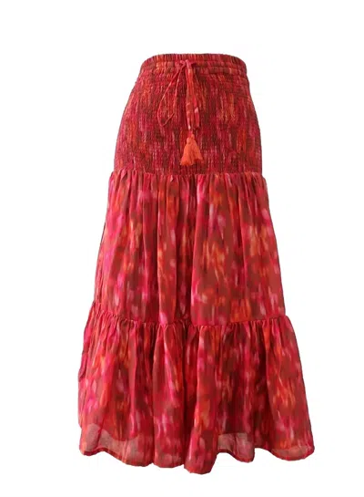 La Fuori Women's Hazzy Edda Gathered Skirt In Red, Orange In Multi