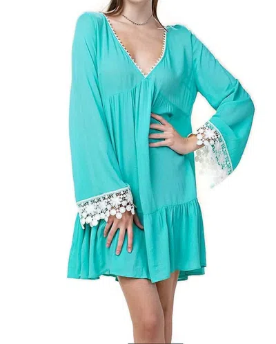 Kori Bell Sleeve Lace Dress In Jade In Blue