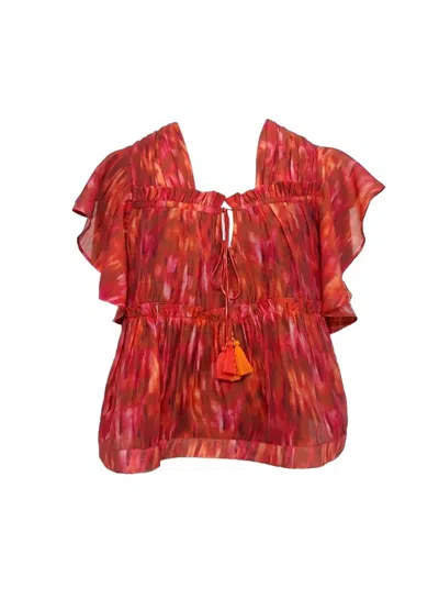 La Fuori Women's Hazzy Edda Flutter Top In Red, Orange In Multi