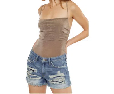 Kancan Boyfriend Mid Rise Denim Shorts In Light Wash Denim In Blue