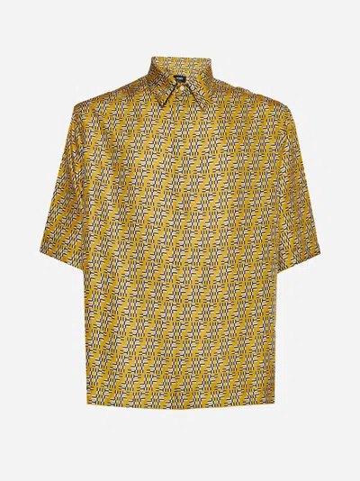 Fendi Ff Labyrinth Silk Shirt In Yellow