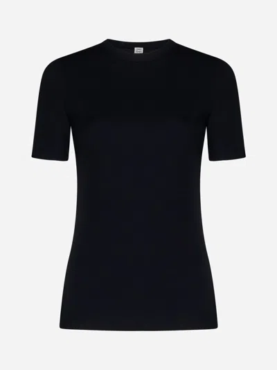 Totême Rib Knit Cotton T-shirt In Black