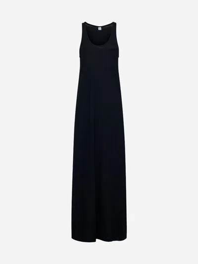 Totême Long Black Dress With Scoop Neck In Jersey Woman In Black