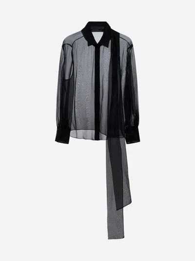Valentino Scarf Detailed Long-sleeved Shirt In Black