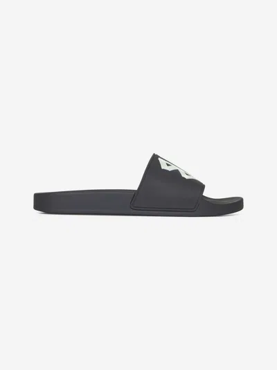 Balenciaga Black Sandals With Maxi Contrasting Logo In Tech Fabric Man