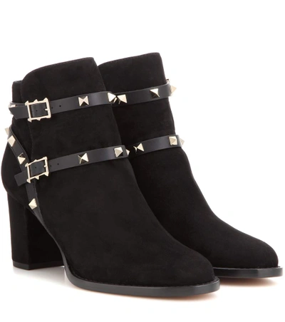 Shop Valentino Garavani Rockstud Suede Ankle Boots In Black