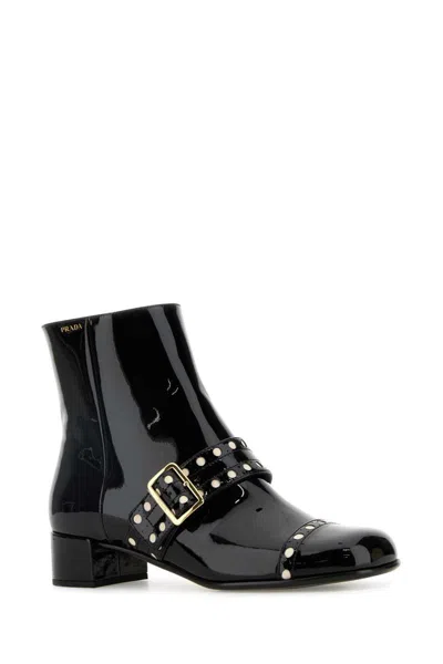 Prada Patent Leather Ankle Boots In Black