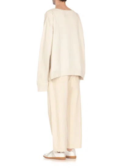 Maison Margiela Crewneck Sweatshirt With Topstitched Log In Beige
