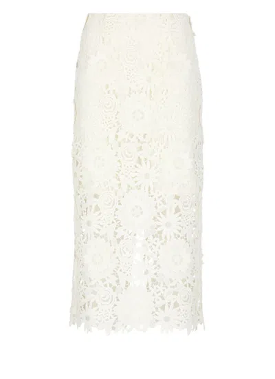 Rotate Birger Christensen Lace Pencil Skirt With Embroidery In Beige