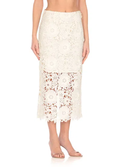 Rotate Birger Christensen Lace Pencil Skirt With Embroidery In Beige