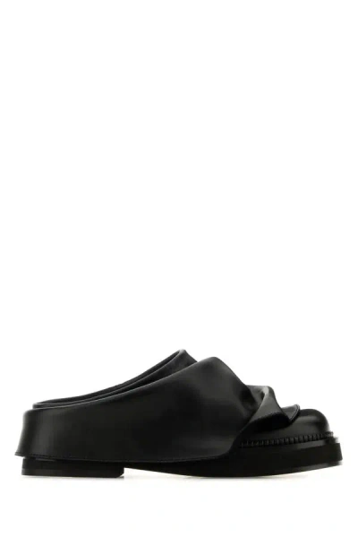 Attico Black Leather Mules